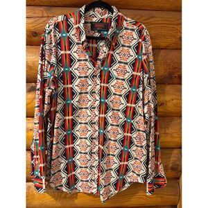 Rock Roll Denim Classic Fit Southwestern Aztec Print Long Sleeve Shirt Mens L